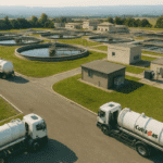 Camiones cuba de CUBACAS haciendo gestión ecológica de residuos al llevarlos a planta de tratamiento